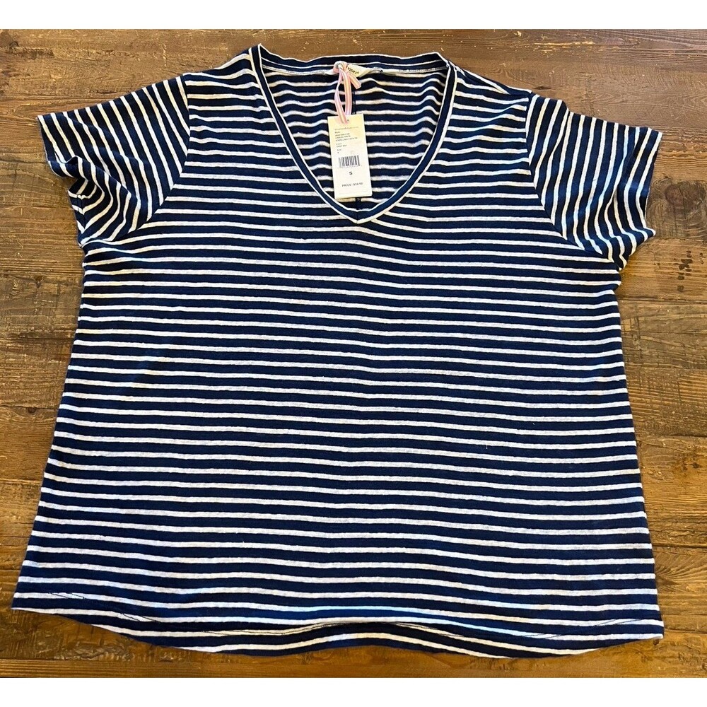 Vineyard Vines Linen V-Neck Tee Women’s Size Small S Navy and White Stripe New